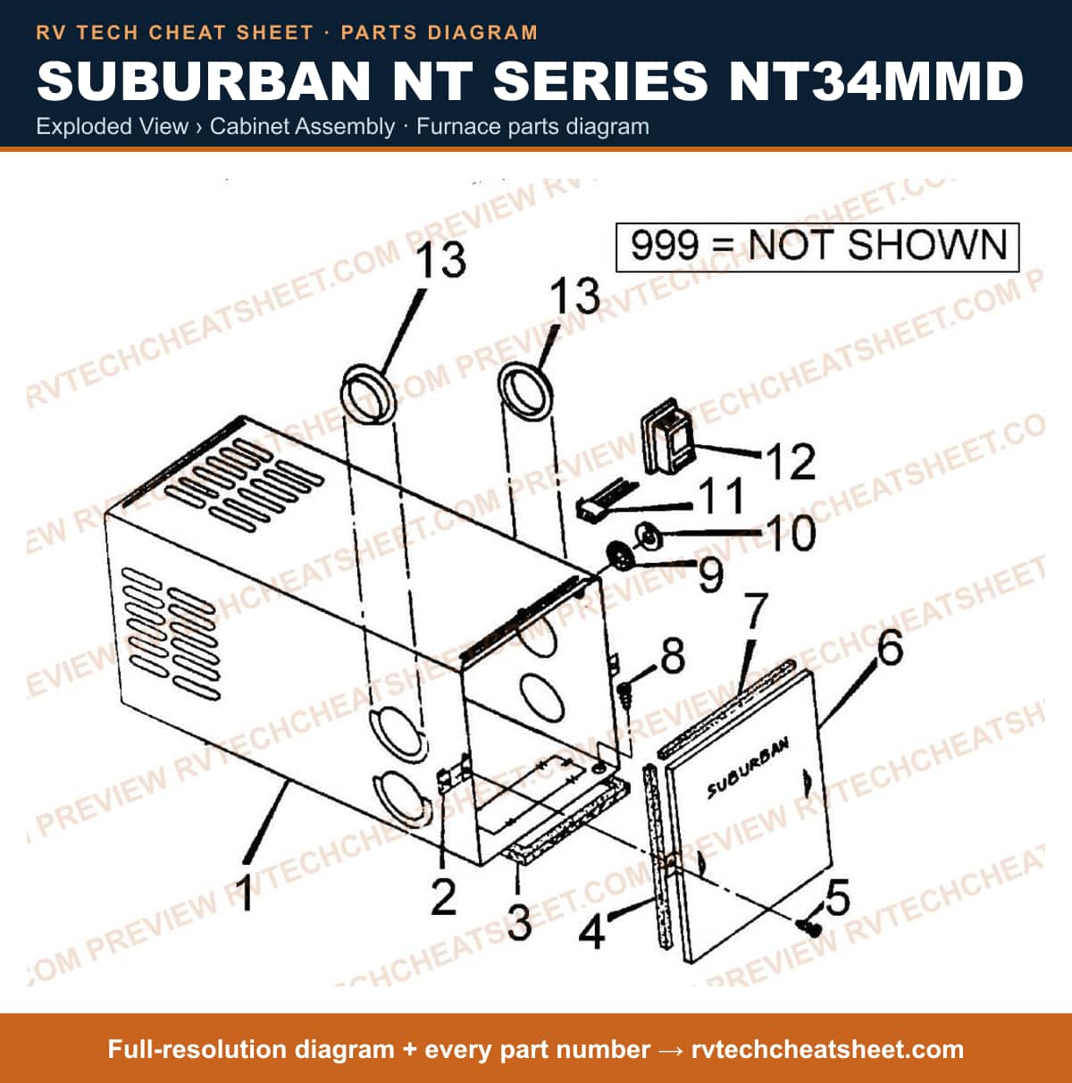 Suburban Nt Series NT34MMD exploded view › cabinet assembly — exploded parts diagram 1 of 2