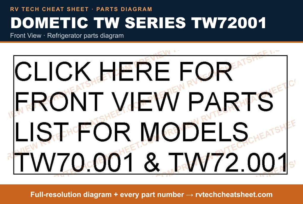 Dometic Tw Series TW72001 front view — parts list sheet