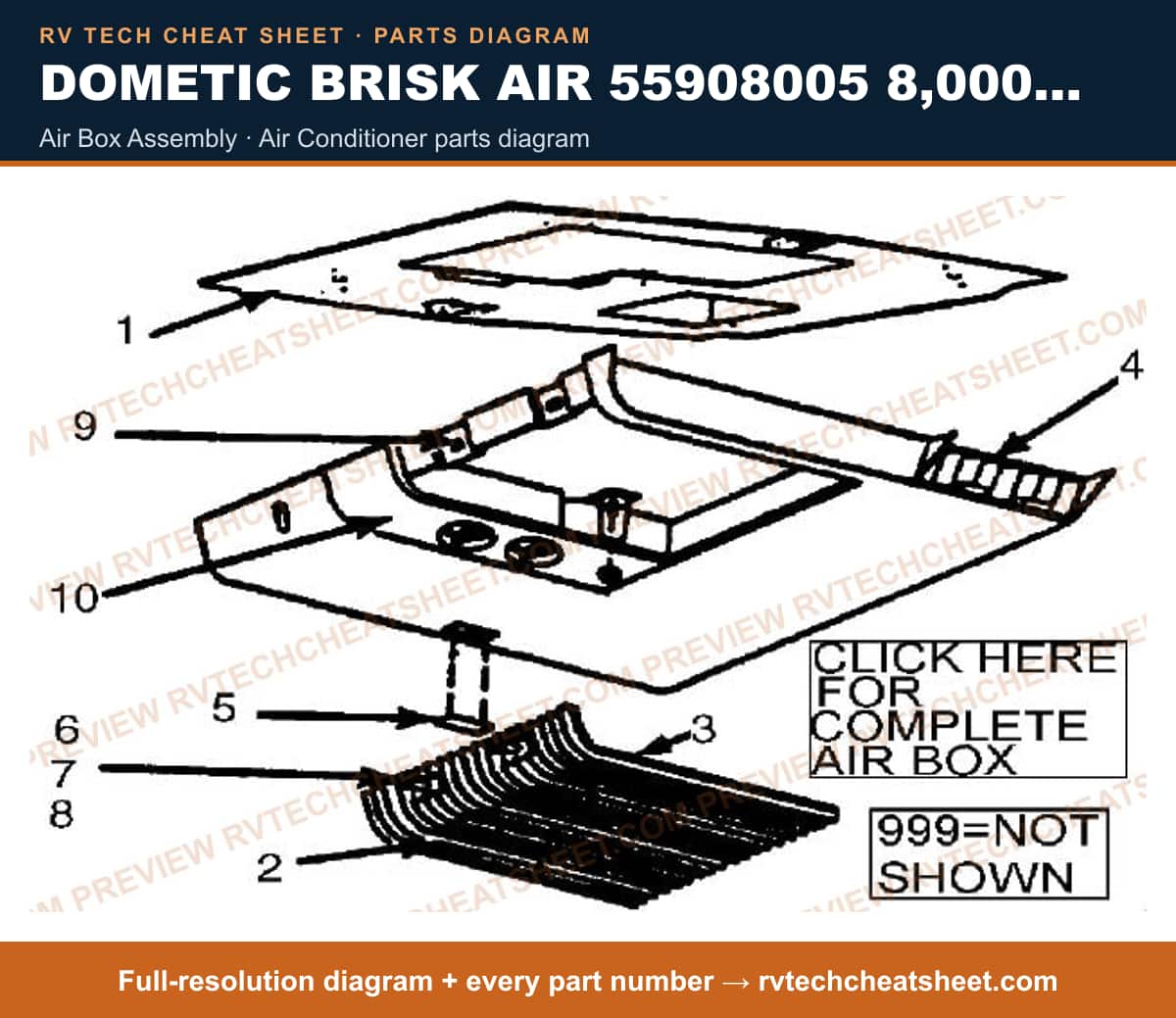 Dometic Brisk Air 55908005 8,000 BTU air box assembly — parts list sheet