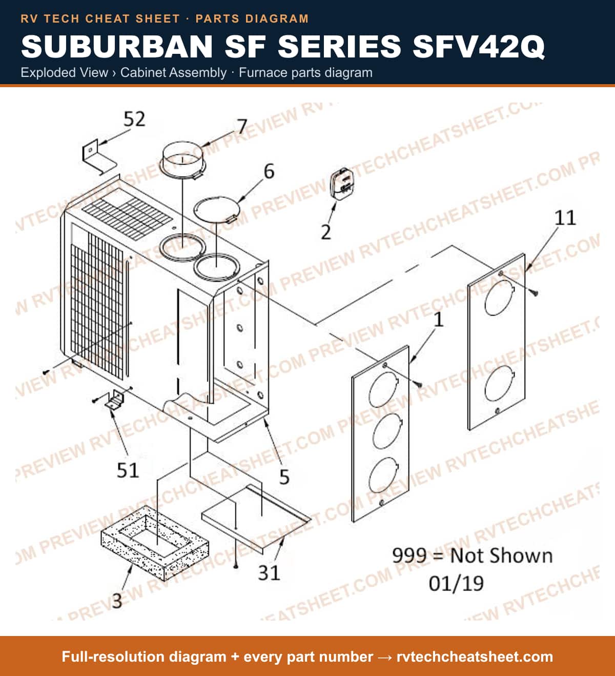 Suburban Sf Series SFV42Q exploded view › cabinet assembly — exploded parts diagram 1 of 2