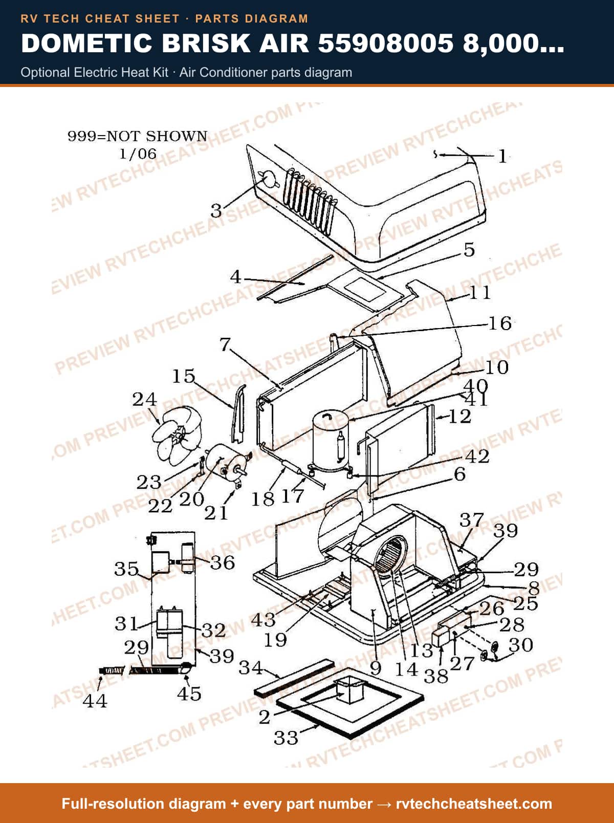 Dometic Brisk Air 55908005 8,000 BTU optional electric heat kit — parts list sheet