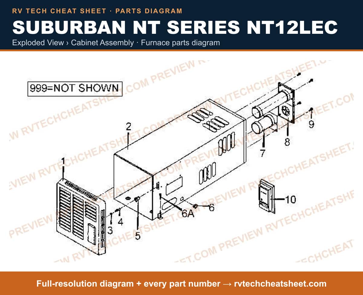 Suburban Nt Series NT12LEC exploded view › cabinet assembly — exploded parts diagram 1 of 2