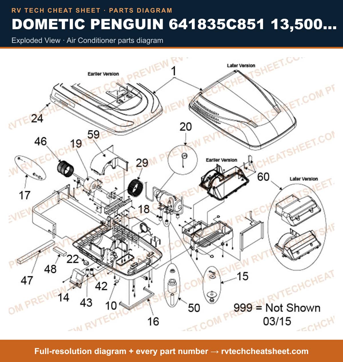 Dometic Penguin 641835C851 13,500 BTU exploded view — exploded parts diagram