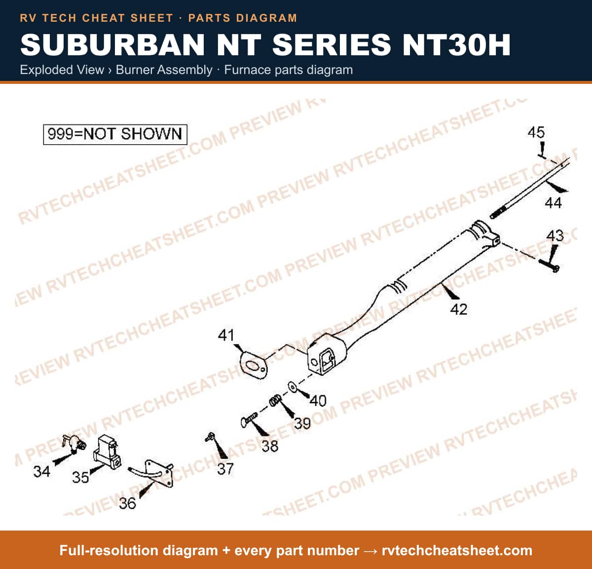 Suburban Nt Series NT30H exploded view › burner assembly — exploded parts diagram 1 of 2