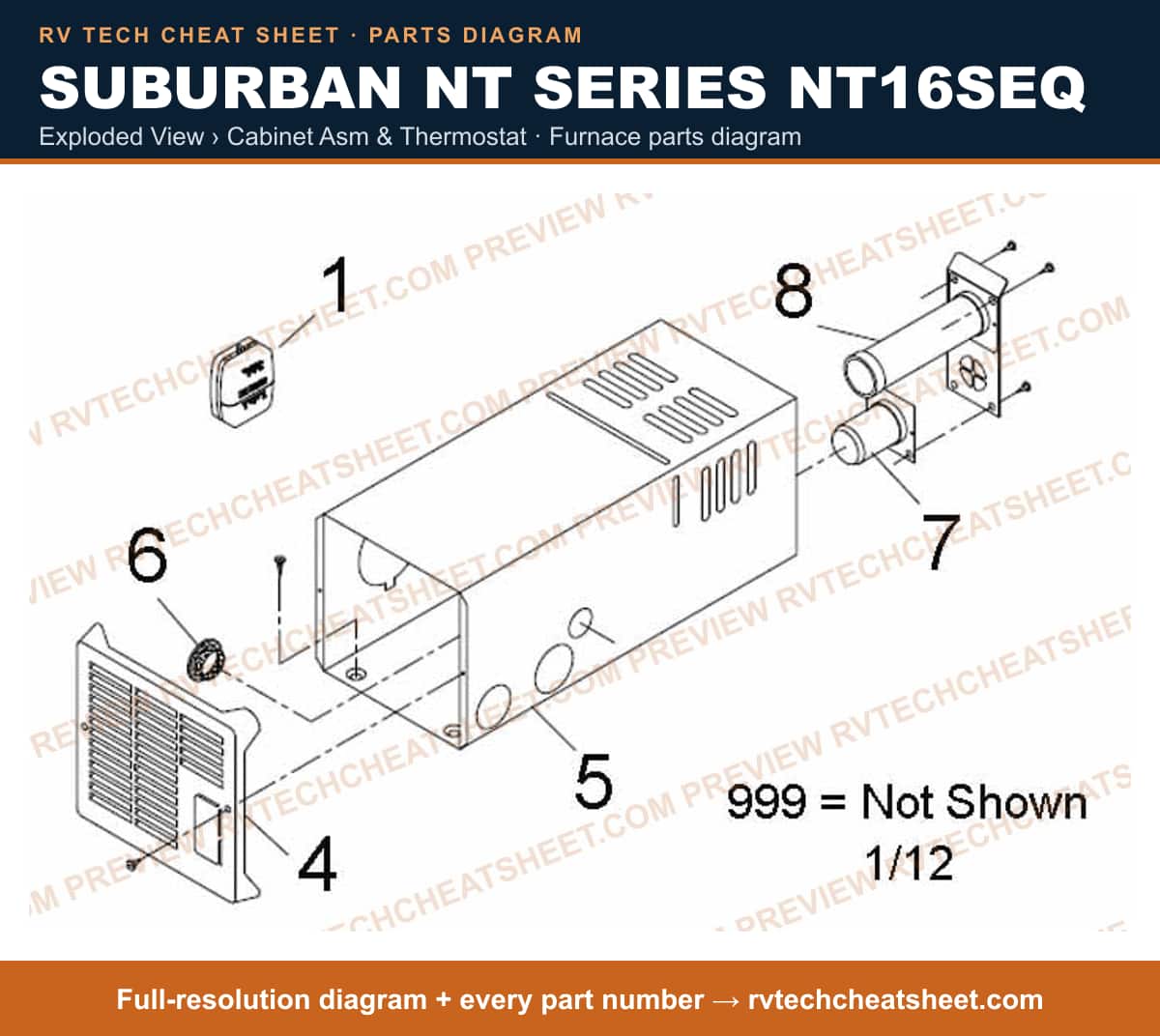 Suburban Nt Series NT16SEQ exploded view › cabinet asm & thermostat — exploded parts diagram