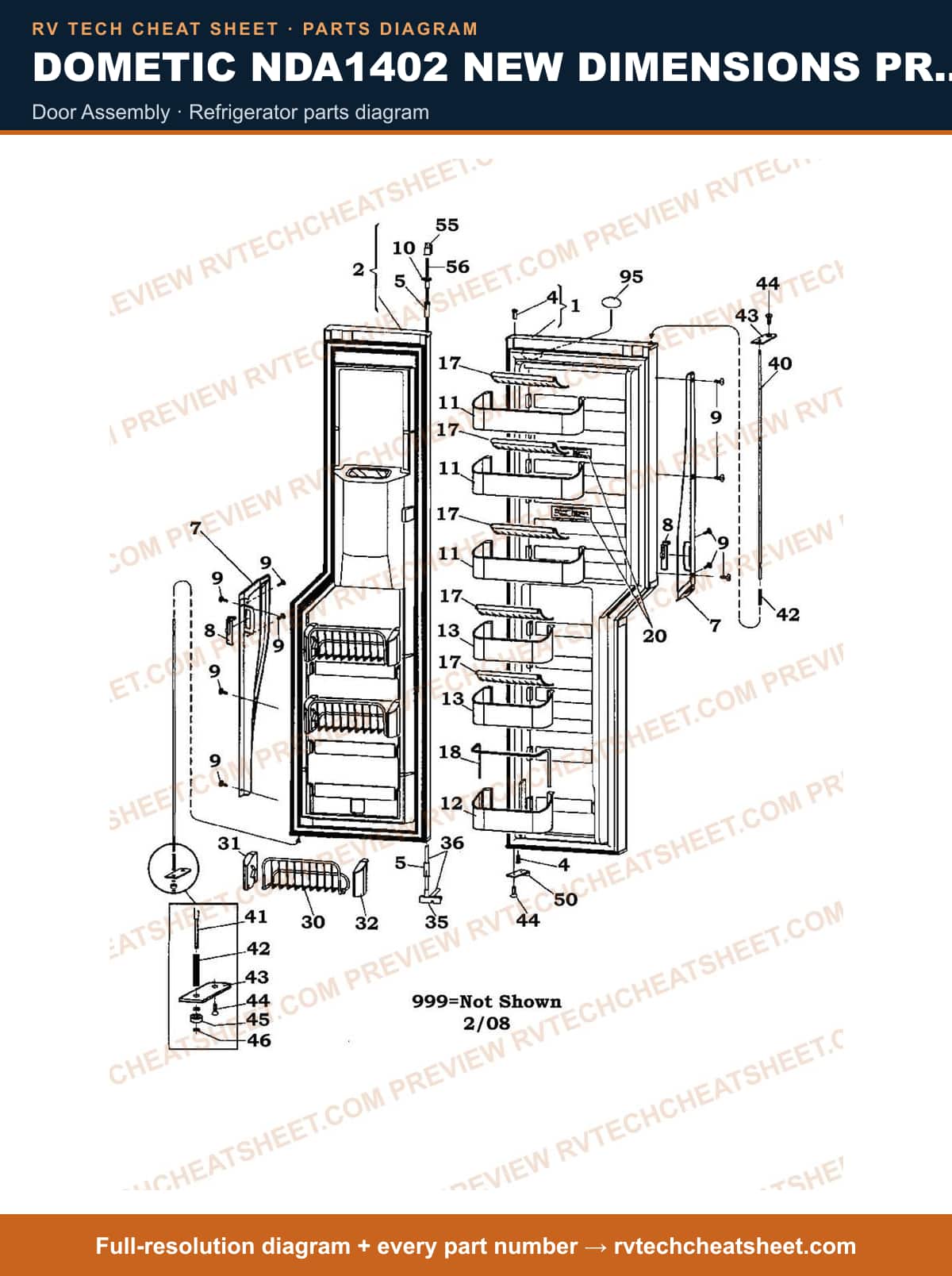 Dometic NDA1402 New Dimensions Product # 921148280 Stainless door assembly — parts list sheet