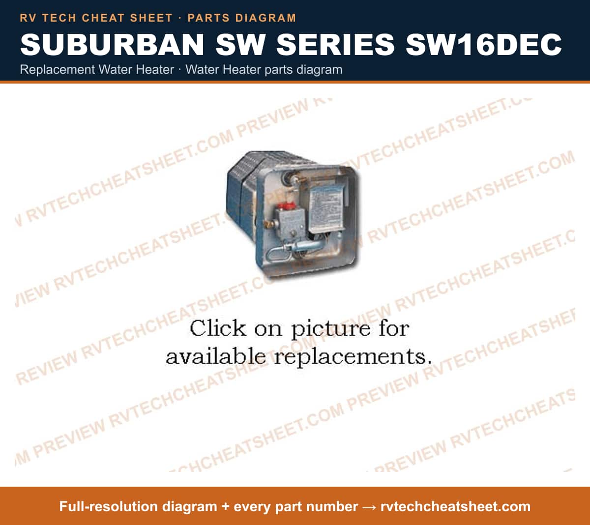 Suburban Sw Series SW16DEC replacement water heater — exploded parts diagram