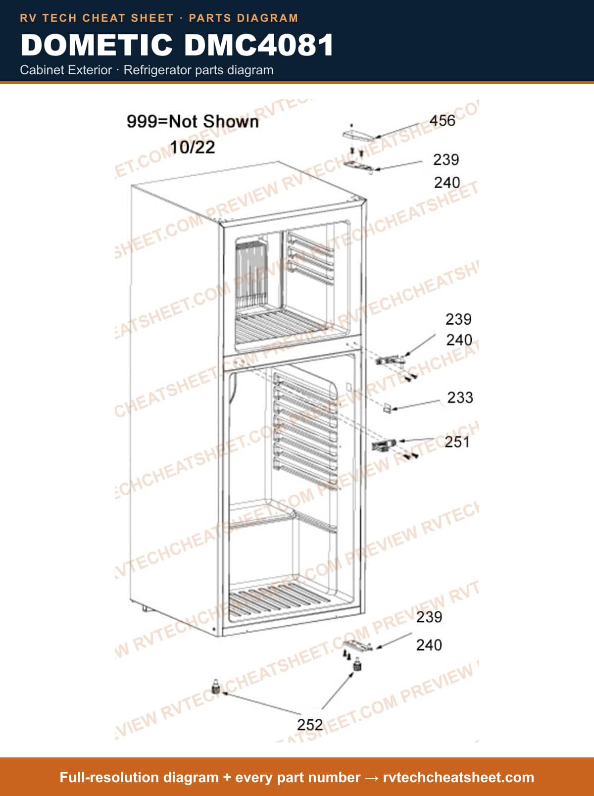 Dometic DMC4081 cabinet exterior — parts list sheet 2 of 2