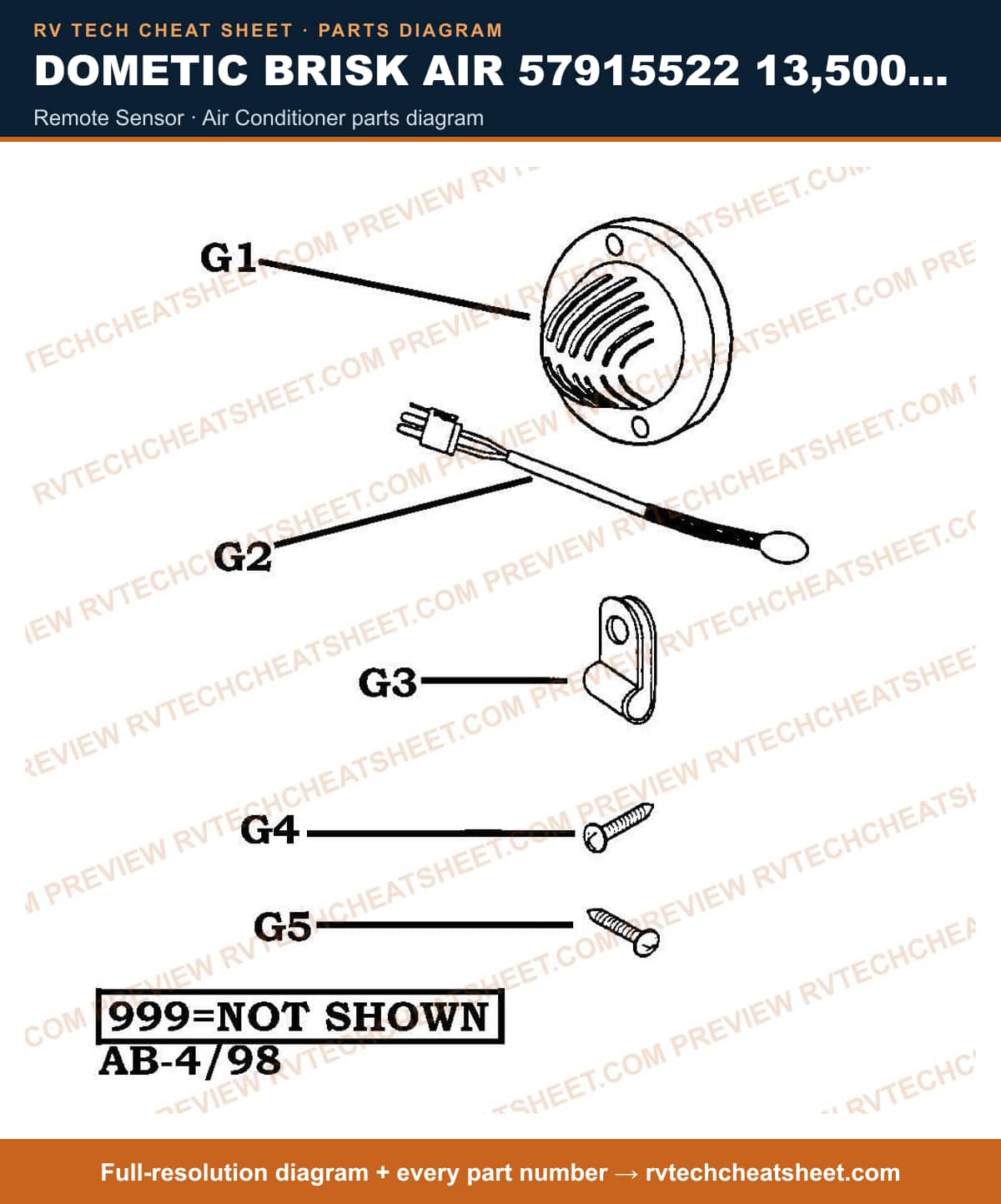 Dometic Brisk Air 57915522 13,500 BTU remote sensor — exploded parts diagram