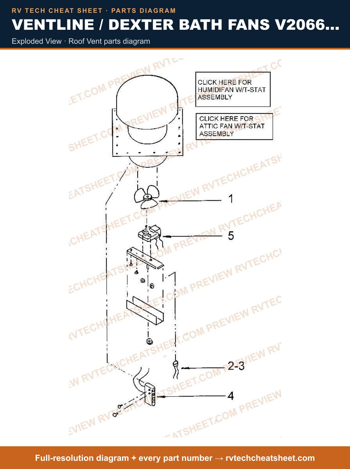 Ventline / Dexter Bath Fans V2066 Series exploded view — parts list sheet 2 of 3