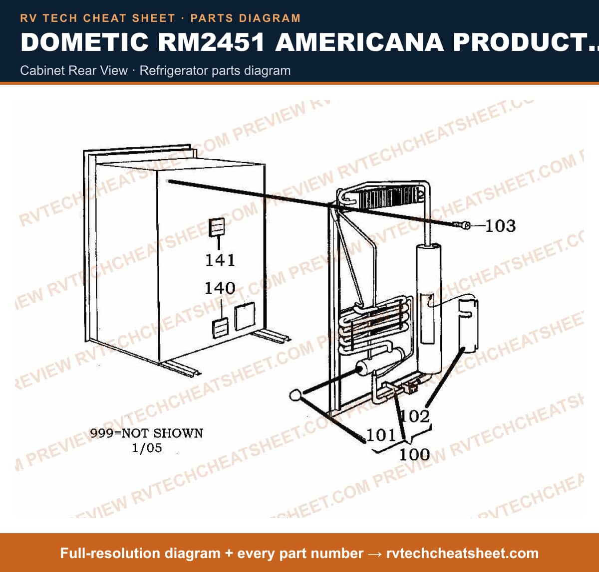 Dometic RM2451 Americana Product # 921140112 Taupe cabinet rear view — exploded parts diagram
