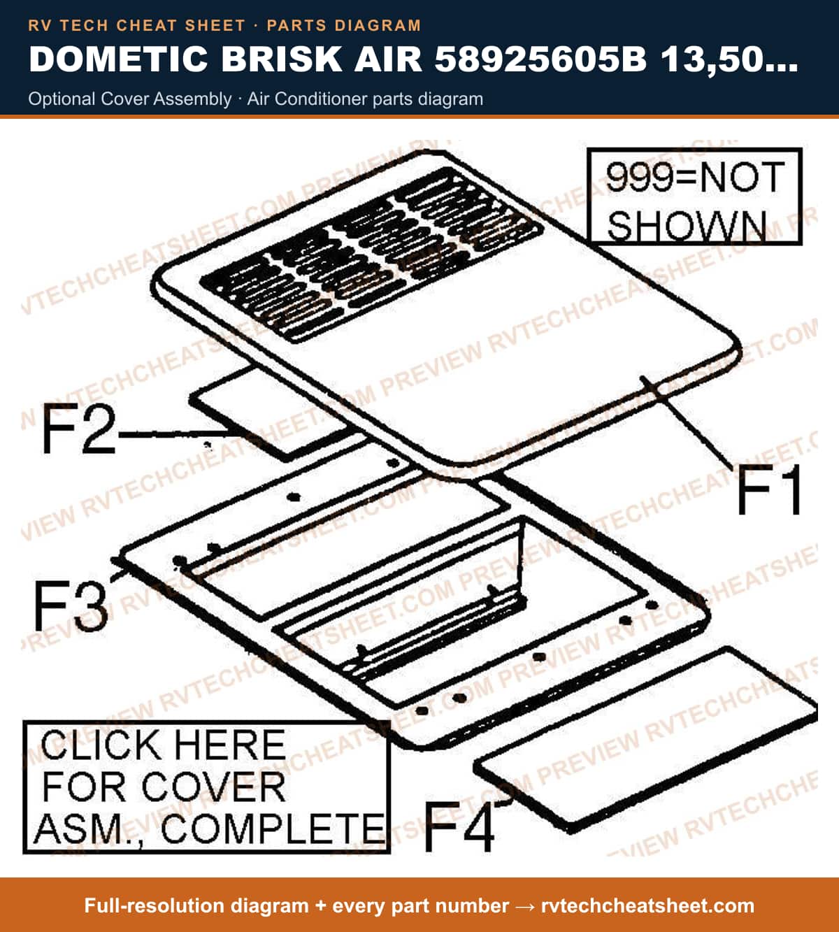 Dometic Brisk Air 58925605B 13,500 BTU optional cover assembly — parts list sheet