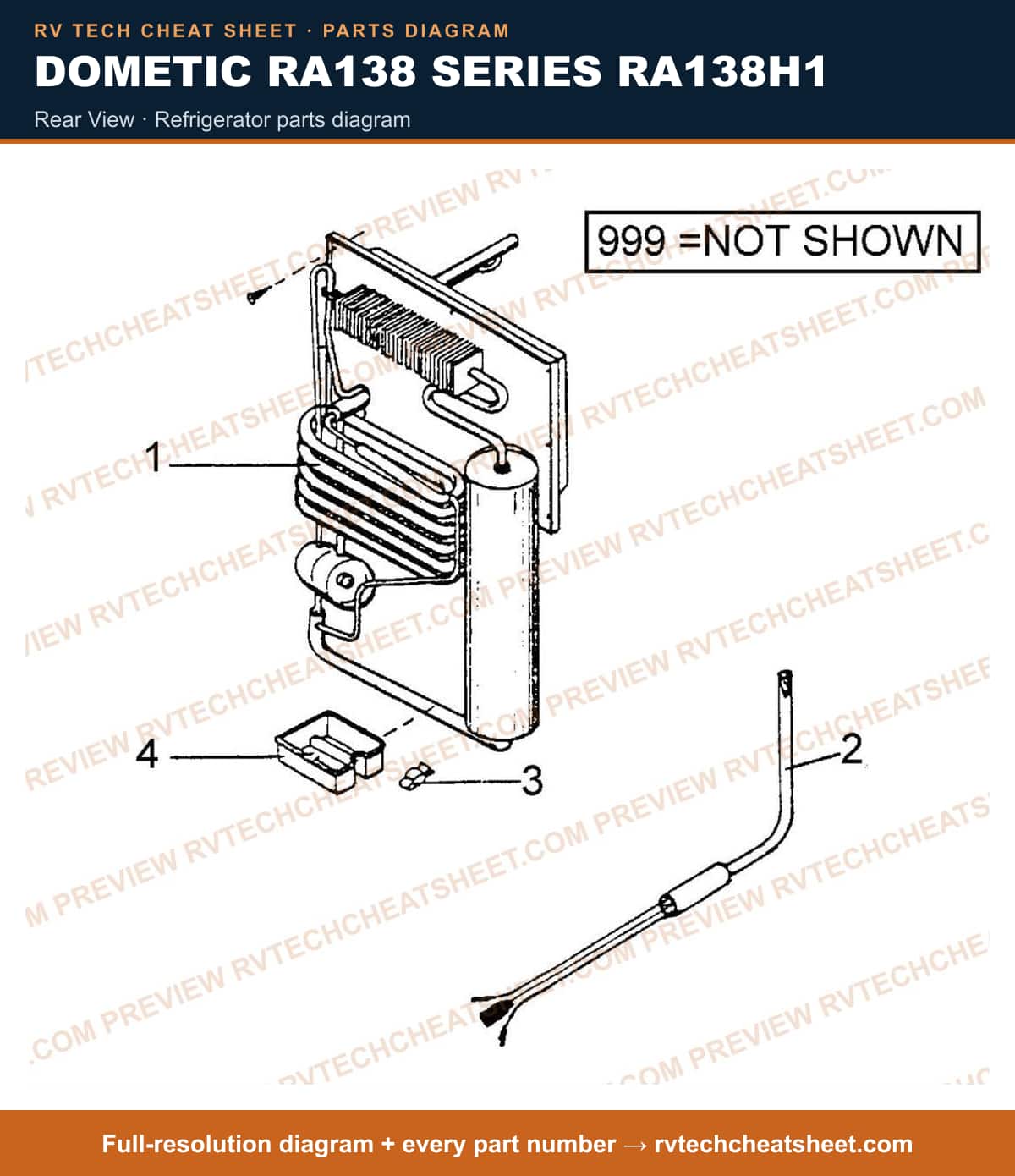 Dometic RA138 Series RA138H1 rear view — exploded parts diagram
