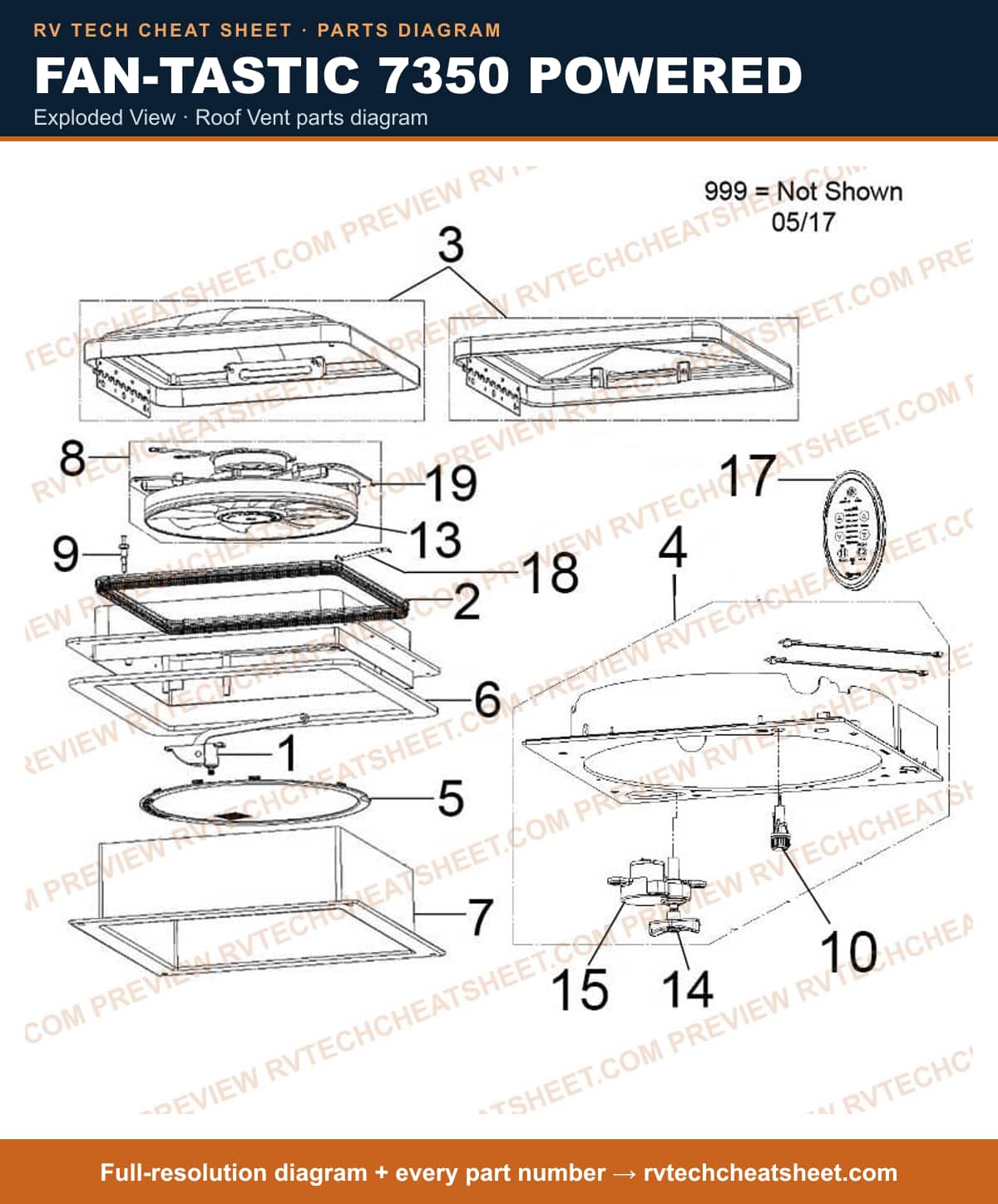 Fan-Tastic 7350 Powered exploded view — exploded parts diagram 2 of 3