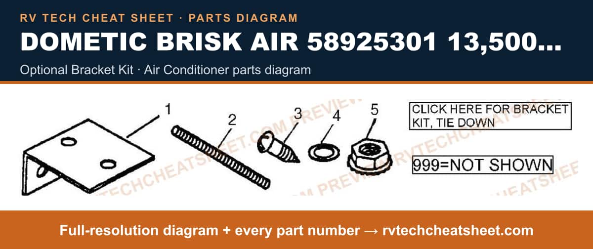 Dometic Brisk Air 58925301 13,500 BTU optional bracket kit — parts list sheet