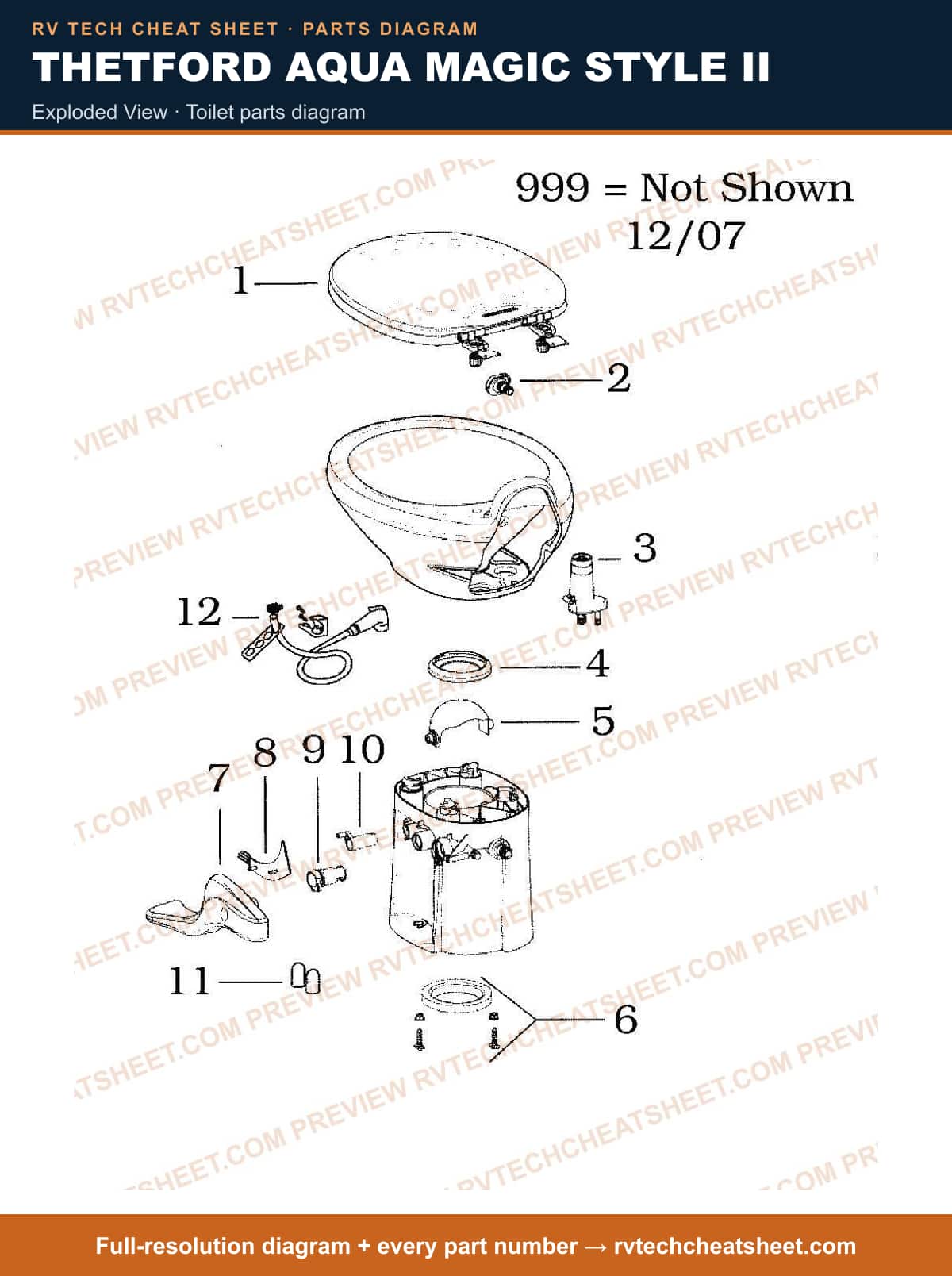 Thetford Aqua Magic Style II exploded view — exploded parts diagram 1 of 3
