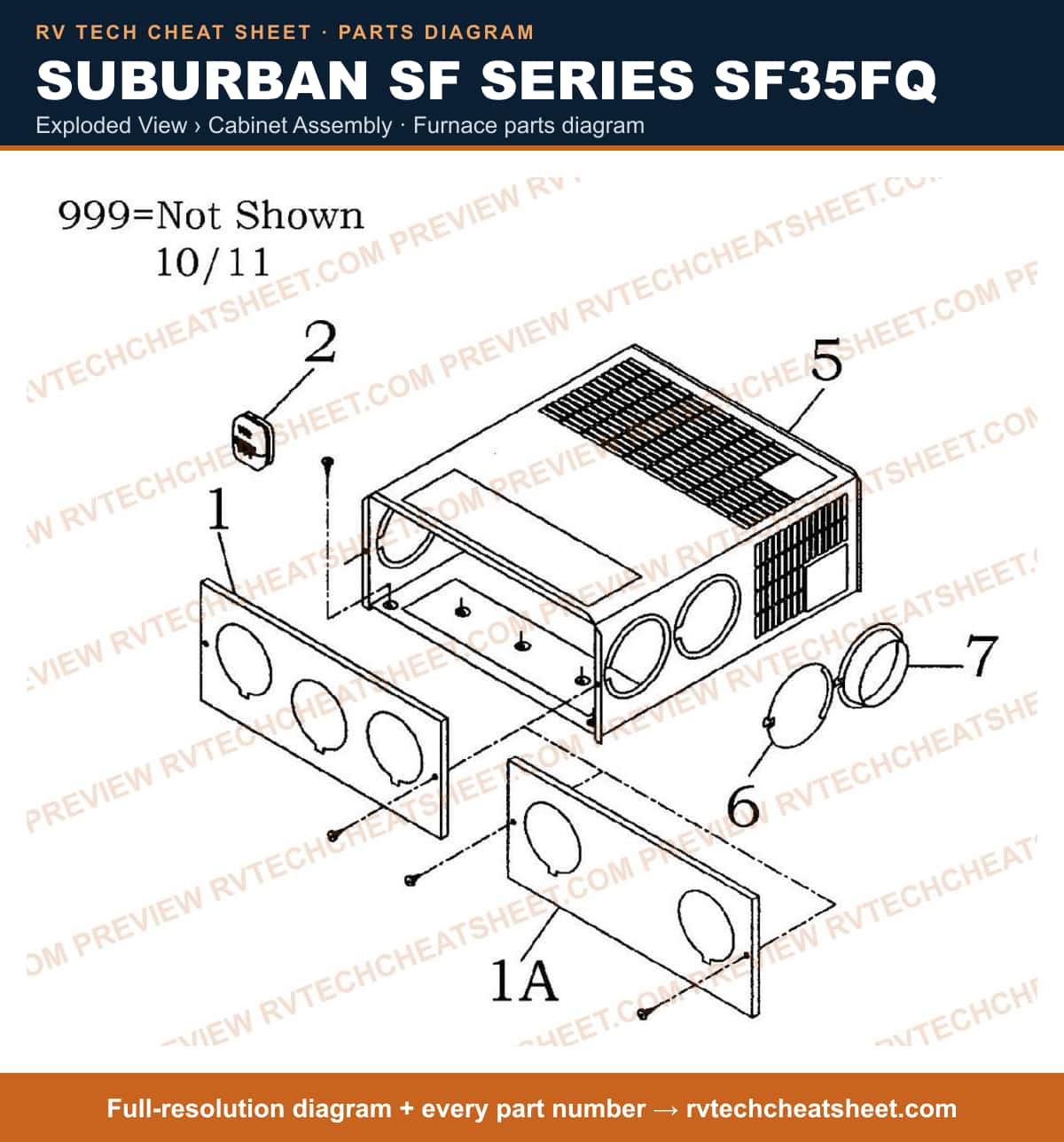 Suburban Sf Series SF35FQ exploded view › cabinet assembly — exploded parts diagram 1 of 2