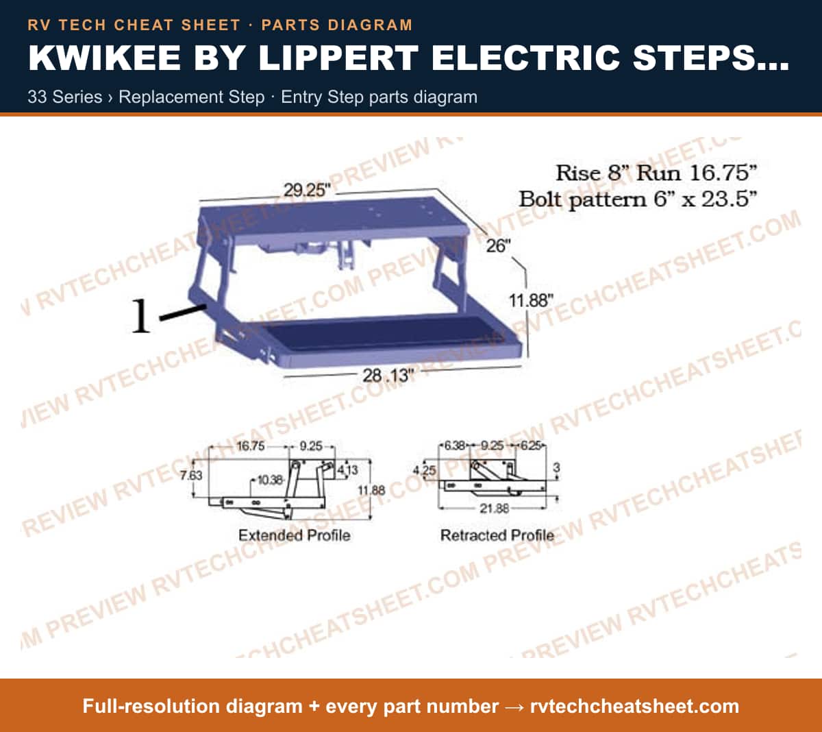Kwikee by Lippert Electric Steps Single Step 33 series › replacement step — exploded parts diagram 1 of 3