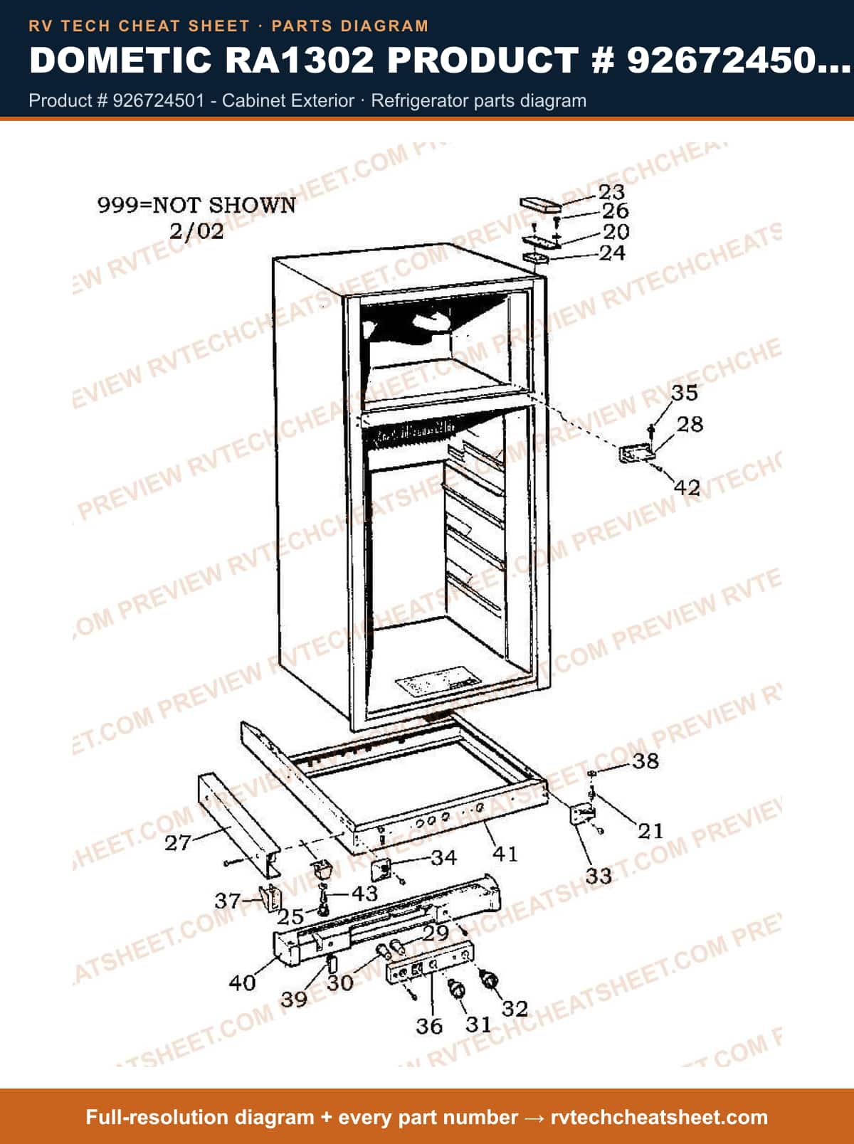 Dometic RA1302 Product # 926724501 - Cabinet Exterior product # 926724501 - cabinet exterior — parts list sheet