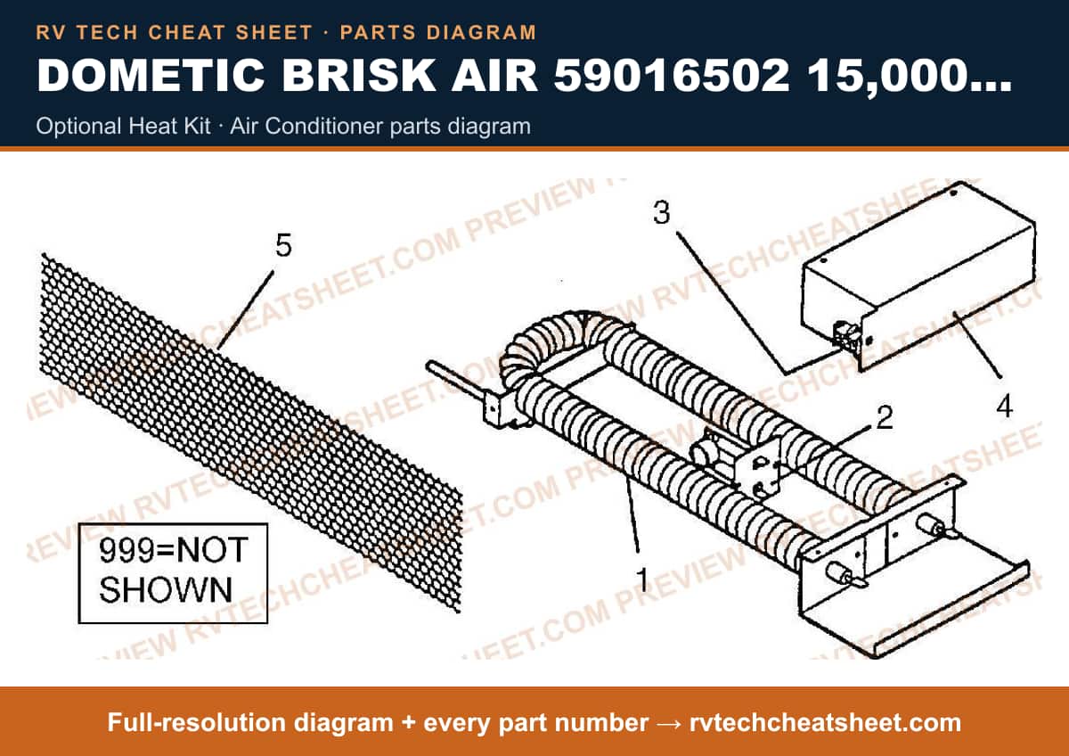 Dometic Brisk Air 59016502 15,000 BTU optional heat kit — parts list sheet