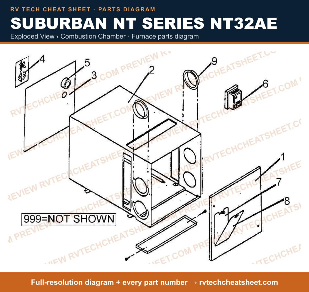 Suburban Nt Series NT32AE exploded view › combustion chamber — exploded parts diagram 1 of 2