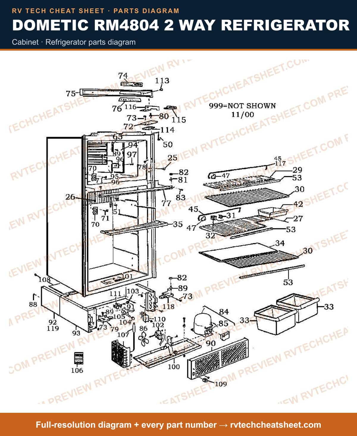 Dometic RM4804 2 Way Refrigerator cabinet — parts list sheet