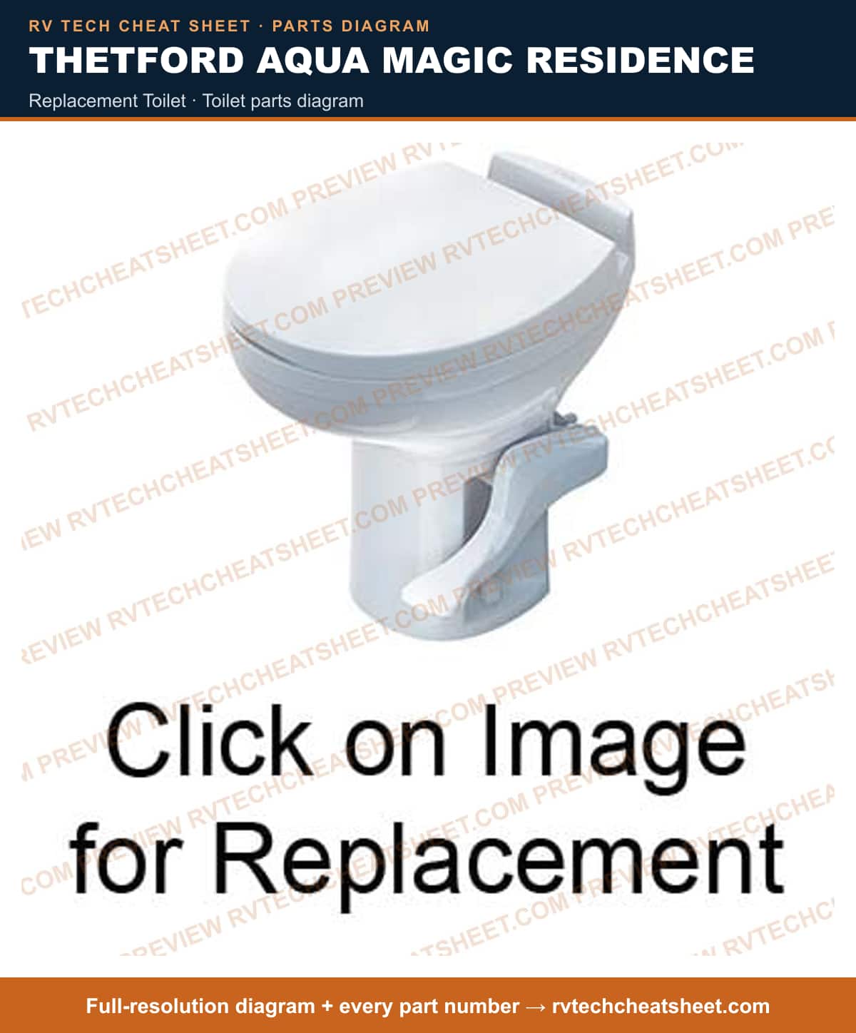 Thetford Aqua Magic Residence replacement toilet — exploded parts diagram 2 of 3