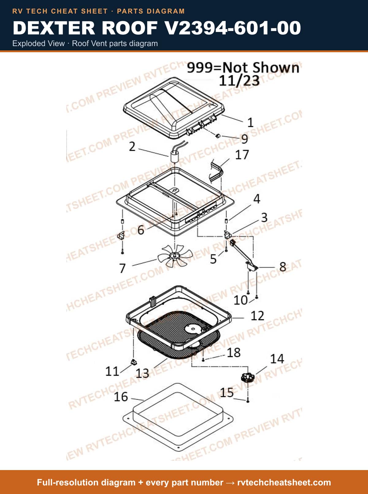 Dexter Roof V2394-601-00 exploded view — parts list sheet 2 of 3