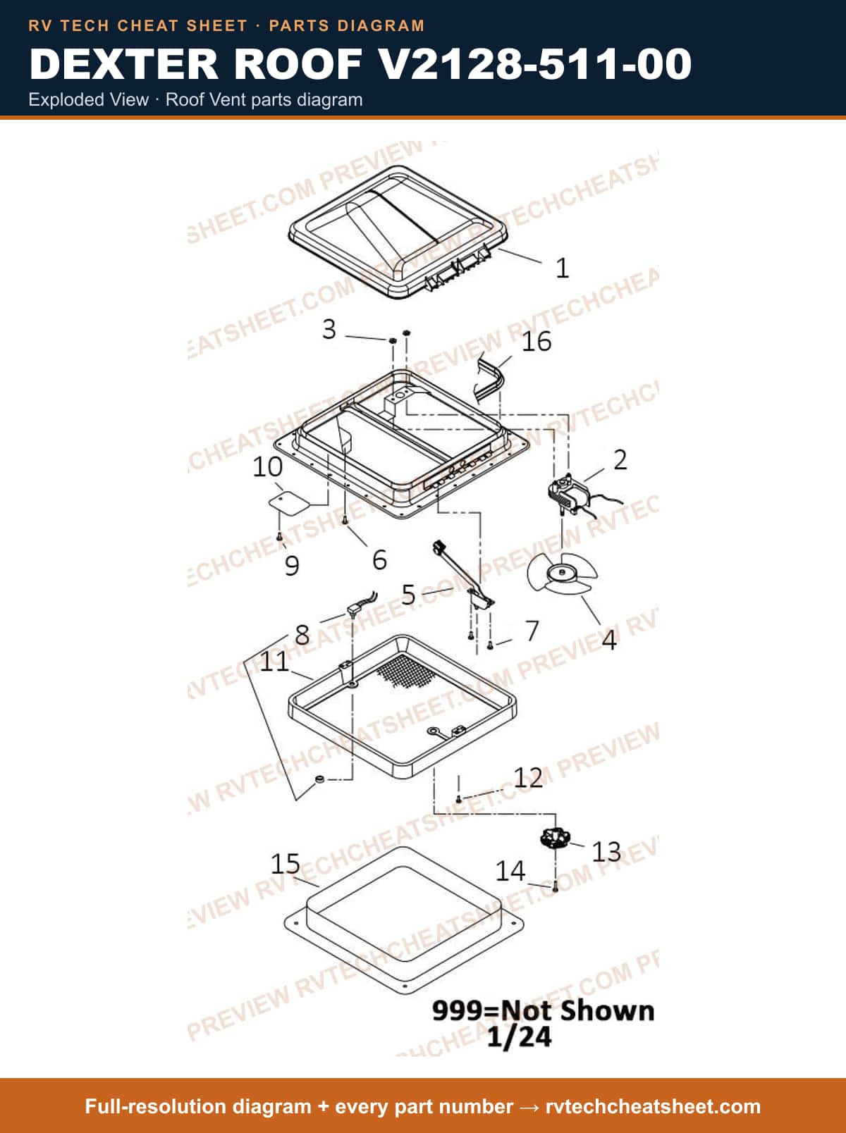 Dexter Roof V2128-511-00 exploded view — parts list sheet 1 of 3