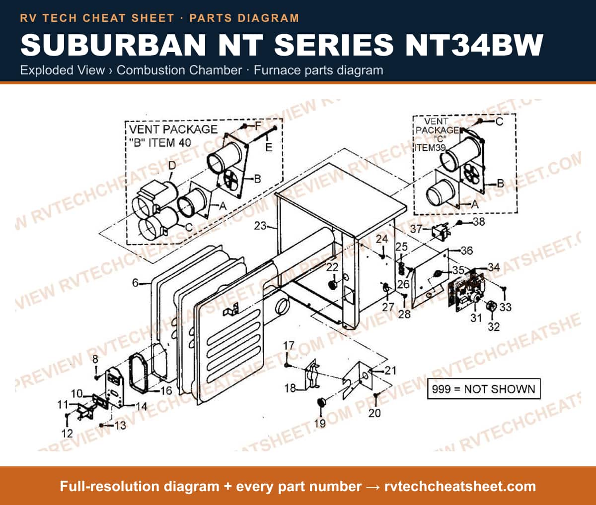 Suburban Nt Series NT34BW exploded view › combustion chamber — exploded parts diagram 1 of 2