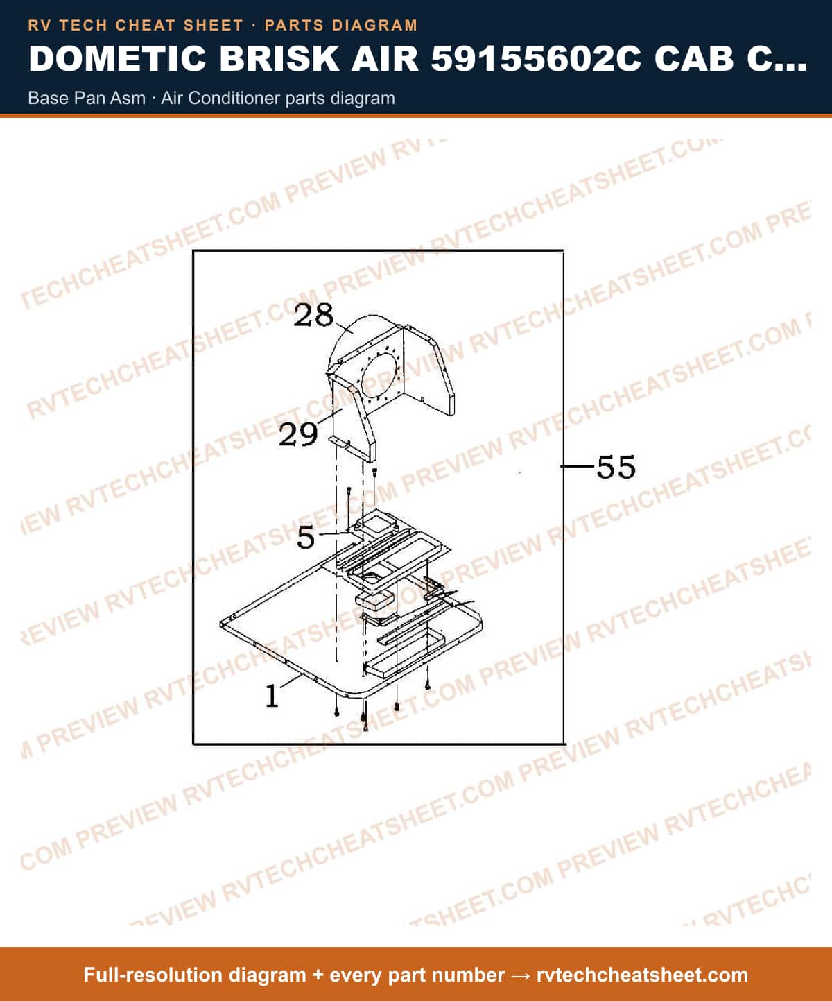 Dometic Brisk Air 59155602C Cab Comfort base pan asm — exploded parts diagram