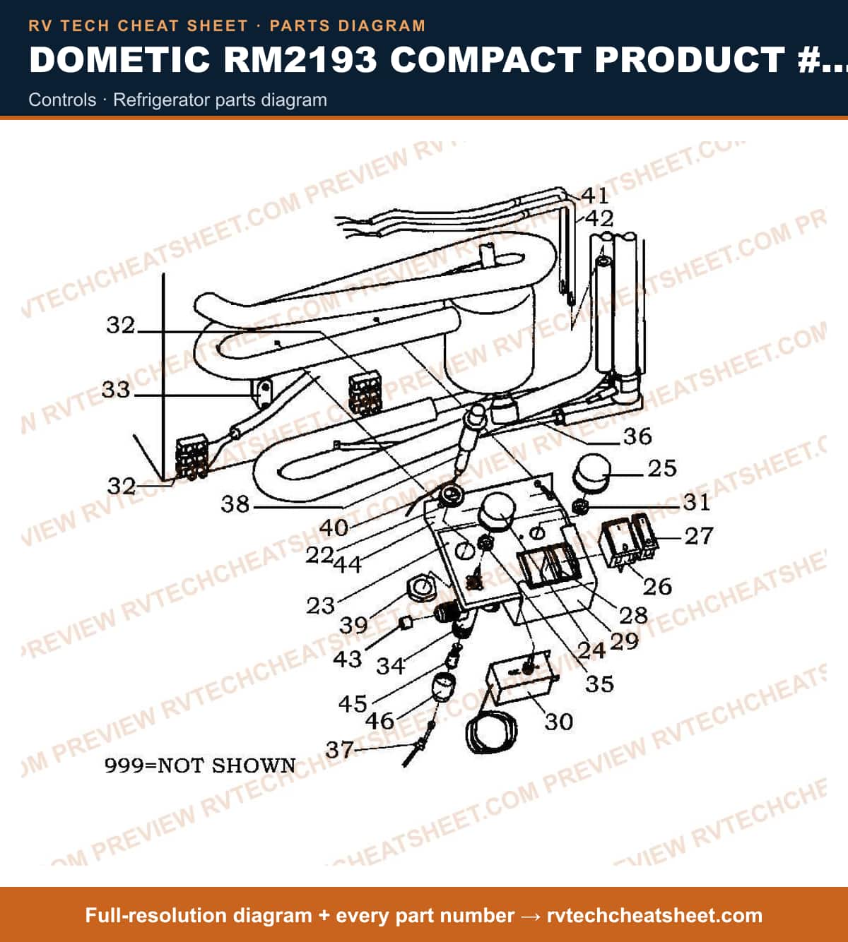 Dometic RM2193 Compact Product # 921131018 controls — parts list sheet