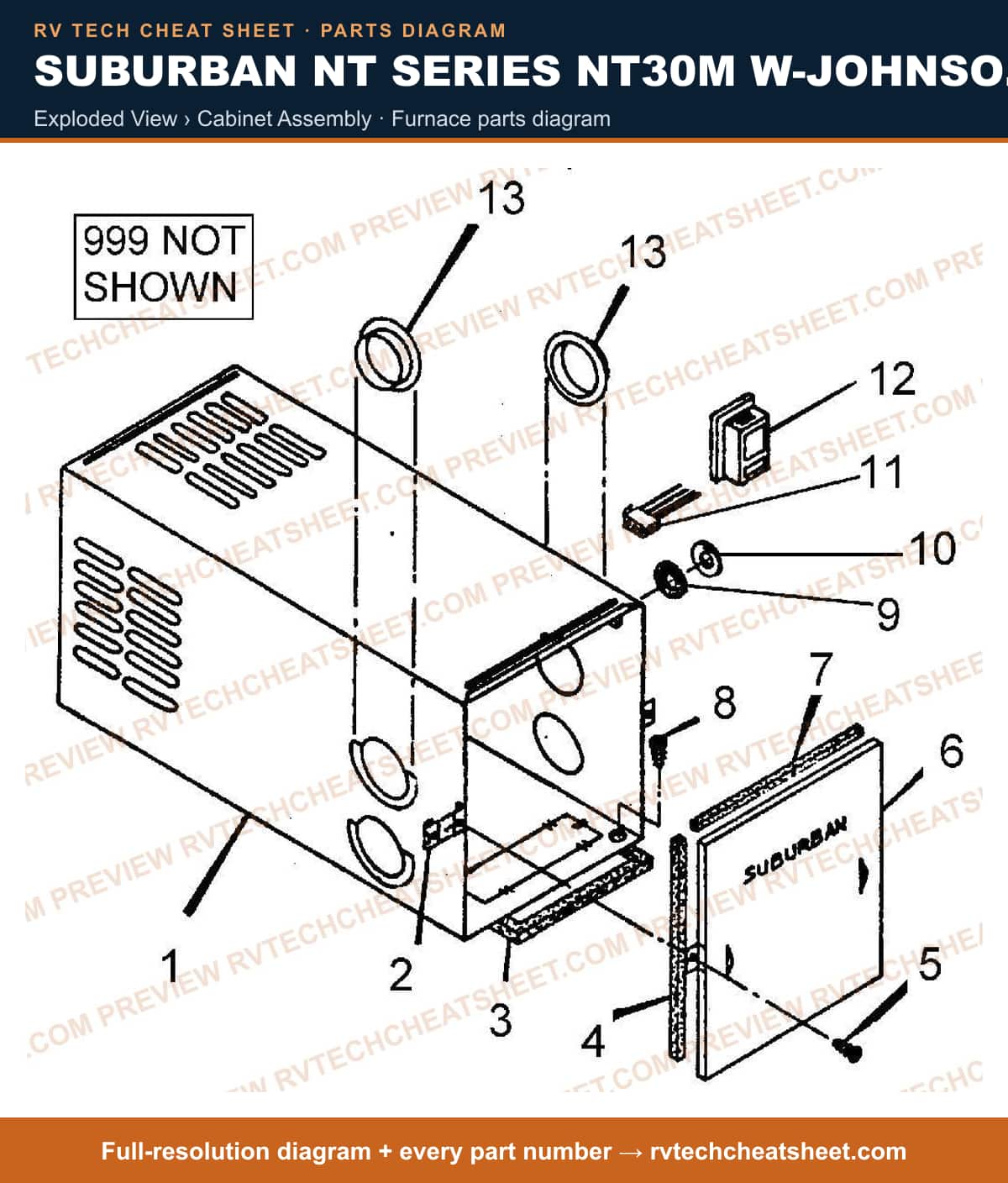 Suburban Nt Series NT30M W-johnson-fenwal Valves exploded view › cabinet assembly — exploded parts diagram 1 of 2