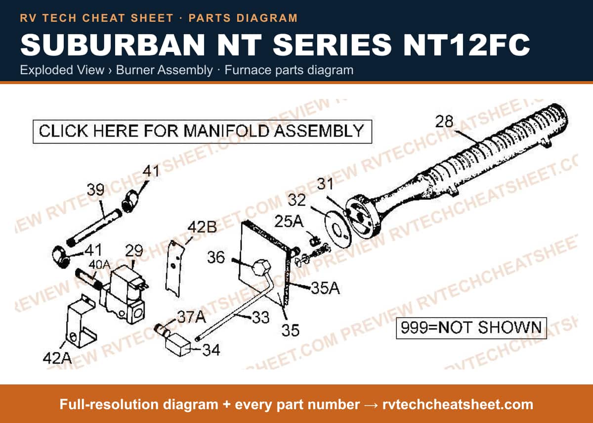 Suburban Nt Series NT12FC exploded view › burner assembly — exploded parts diagram 2 of 2