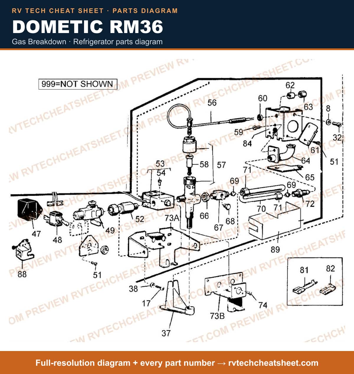 Dometic RM36 gas breakdown — parts list sheet