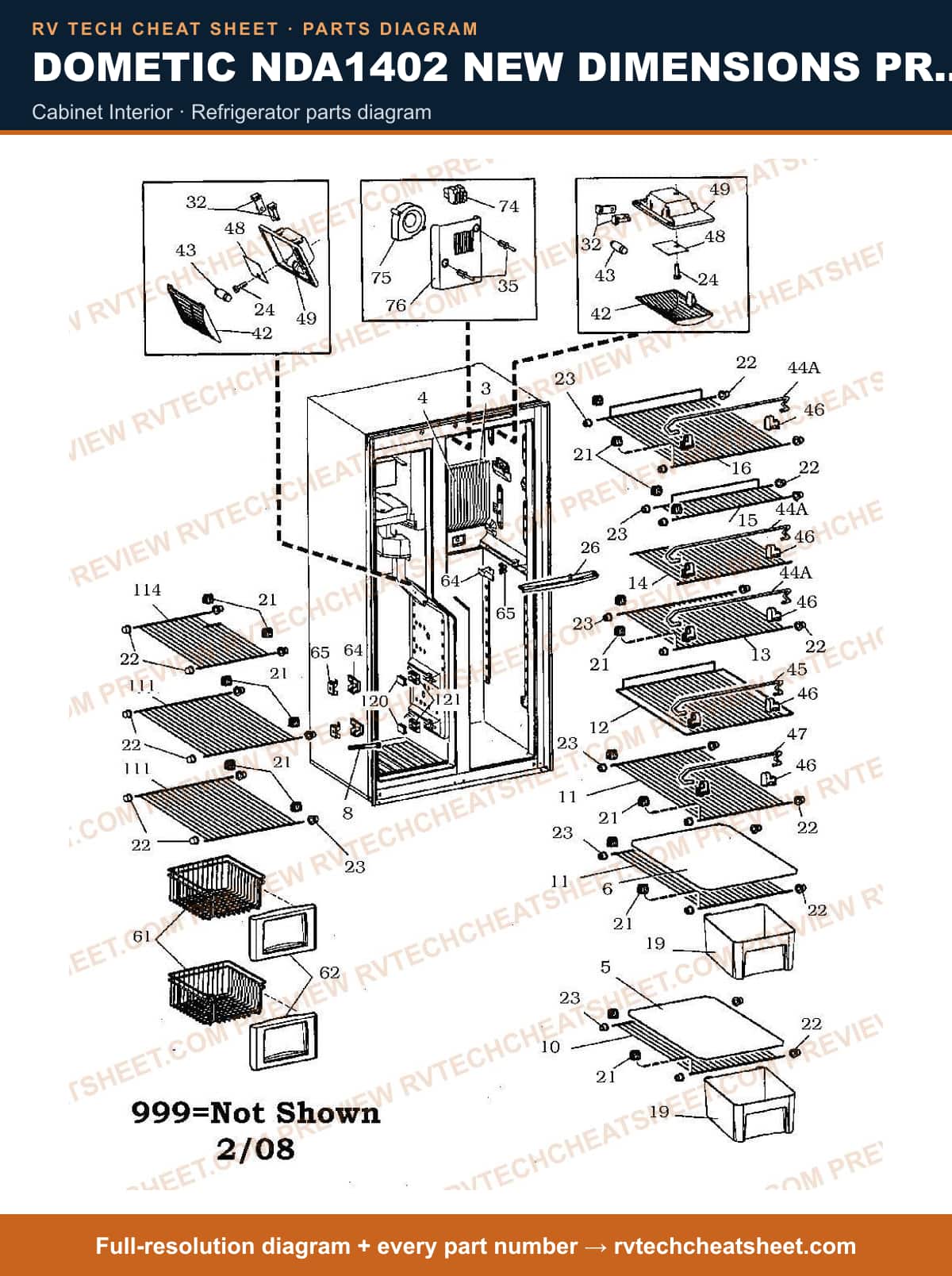 Dometic NDA1402 New Dimensions Product # 921148280 Stainless cabinet interior — parts list sheet