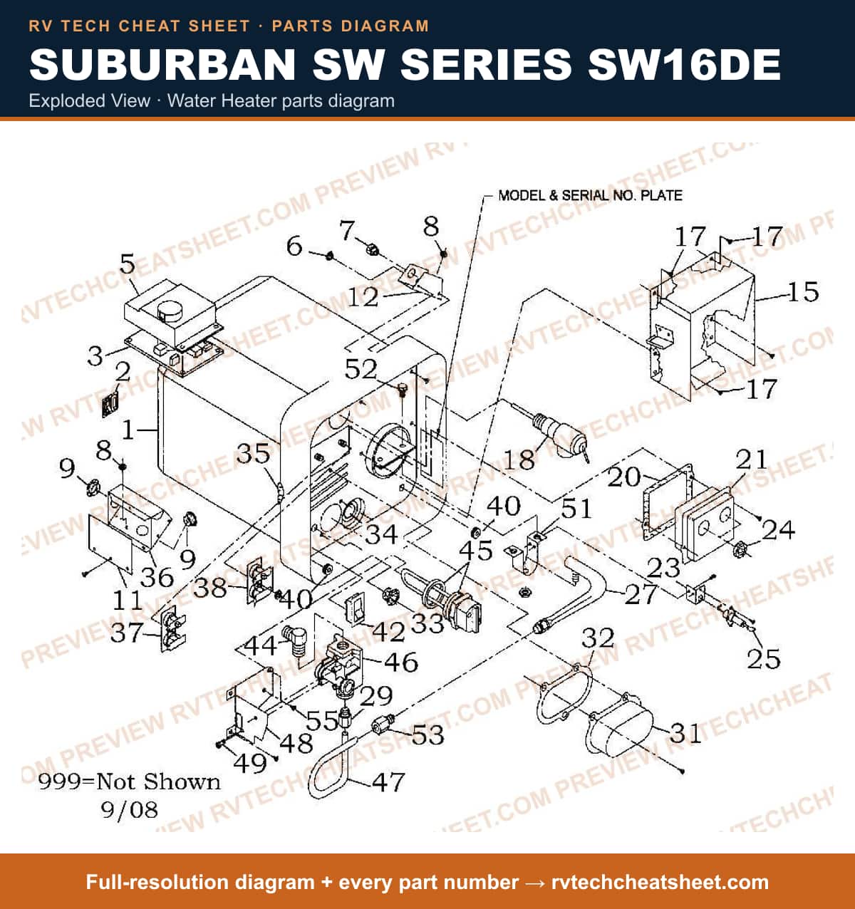 Suburban Sw Series SW16DE exploded view — exploded parts diagram