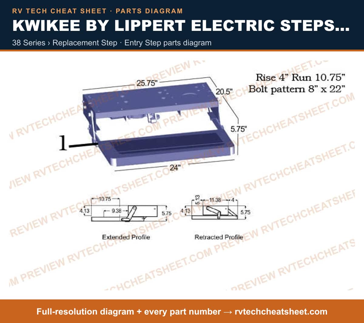 Kwikee by Lippert Electric Steps Single Step 38 series › replacement step — exploded parts diagram 1 of 3