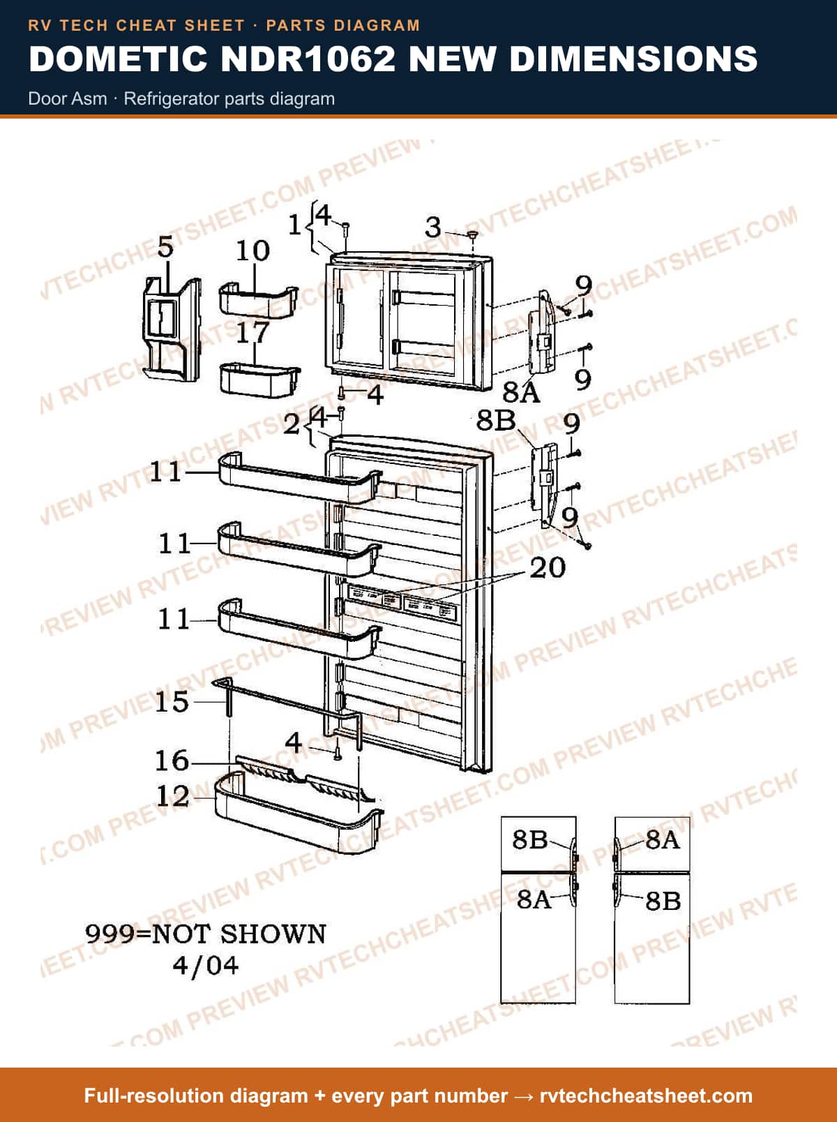 Dometic NDR1062 New Dimensions door asm — parts list sheet