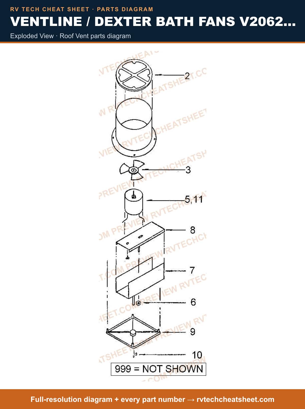 Ventline / Dexter Bath Fans V2062 Series exploded view — parts list sheet 1 of 3