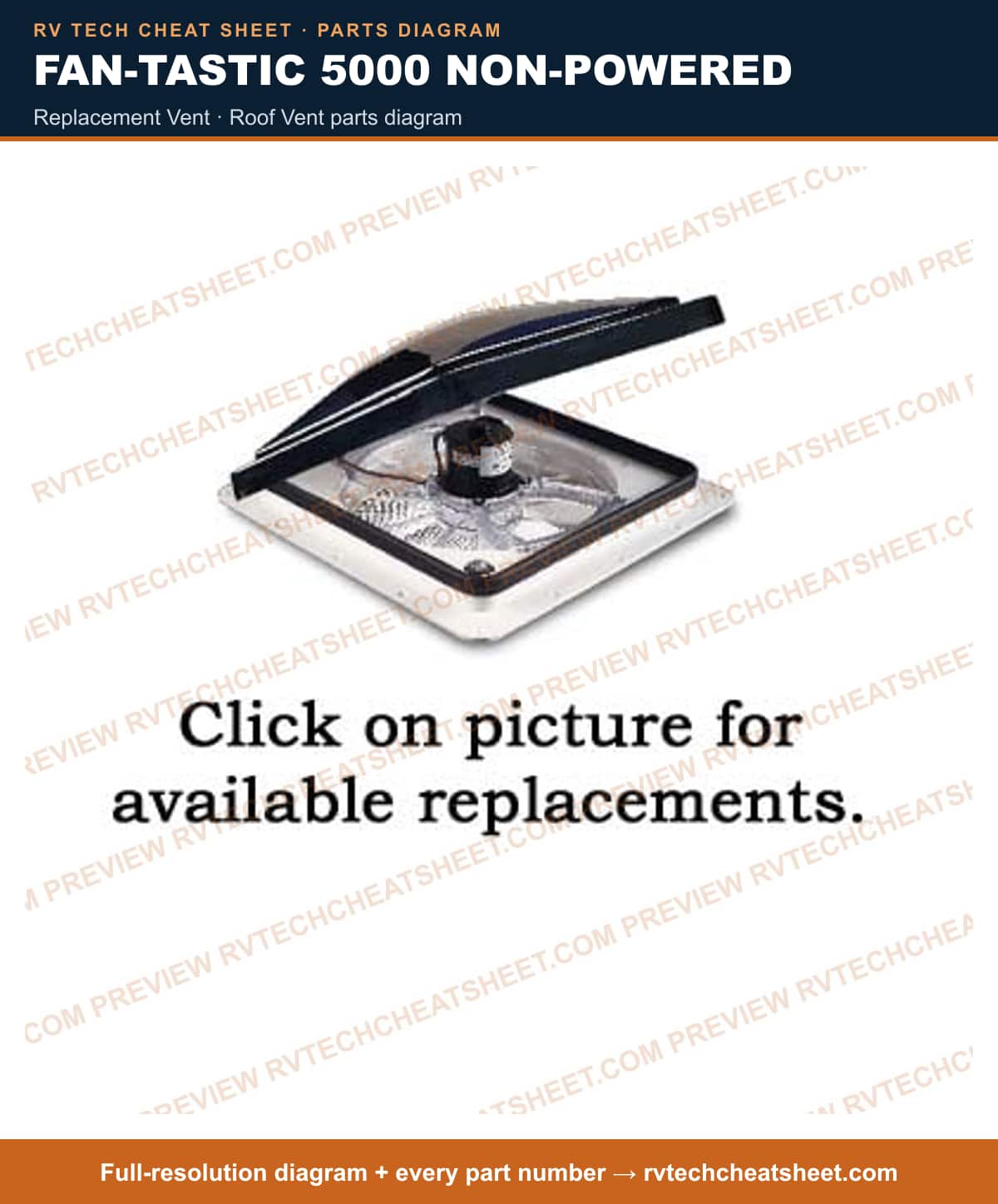 Fan-Tastic 5000 Non-powered replacement vent — exploded parts diagram 1 of 3