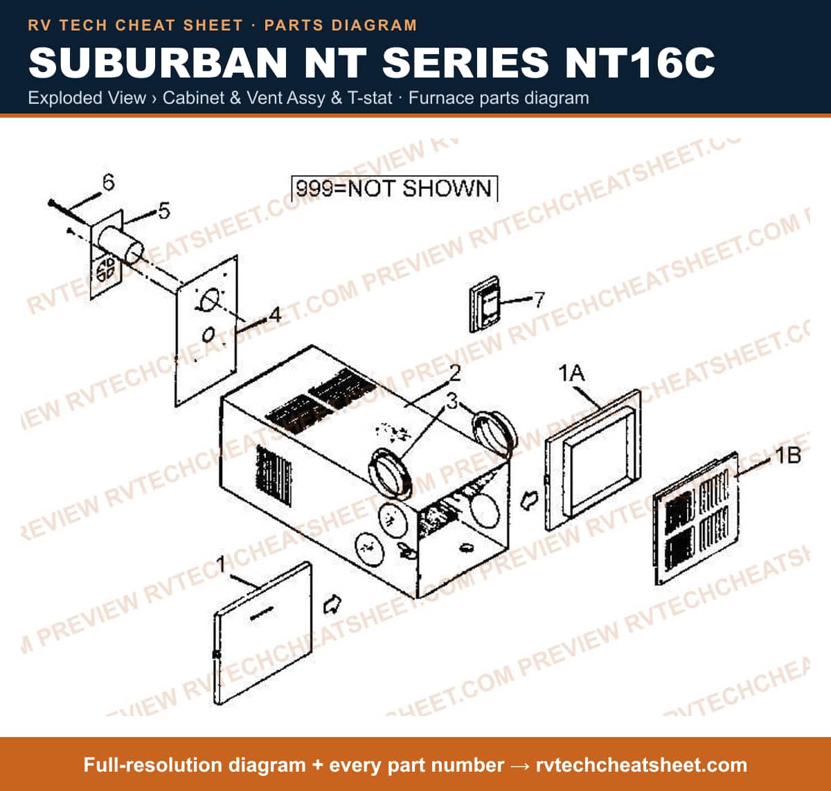 Suburban Nt Series NT16C exploded view › cabinet & vent assy & t-stat — exploded parts diagram