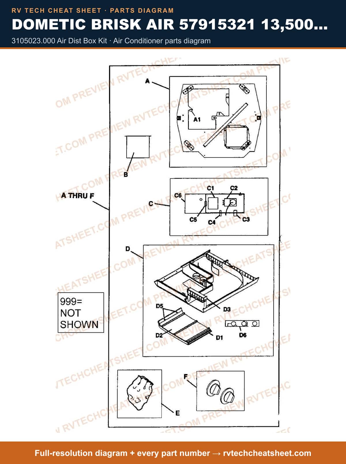 Dometic Brisk Air 57915321 13,500 BTU 3105023.000 air dist box kit — exploded parts diagram