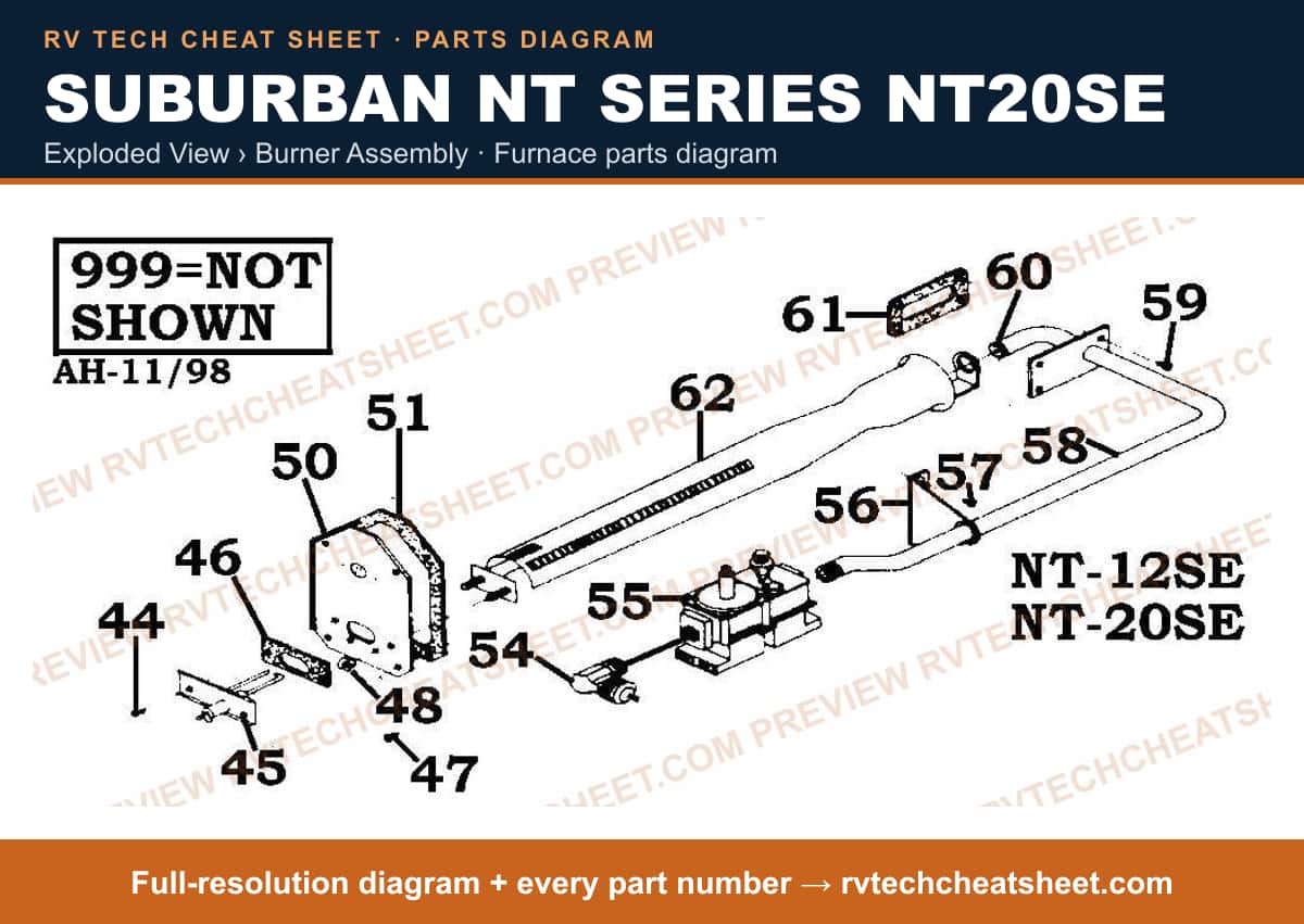 Suburban Nt Series NT20SE exploded view › burner assembly — exploded parts diagram