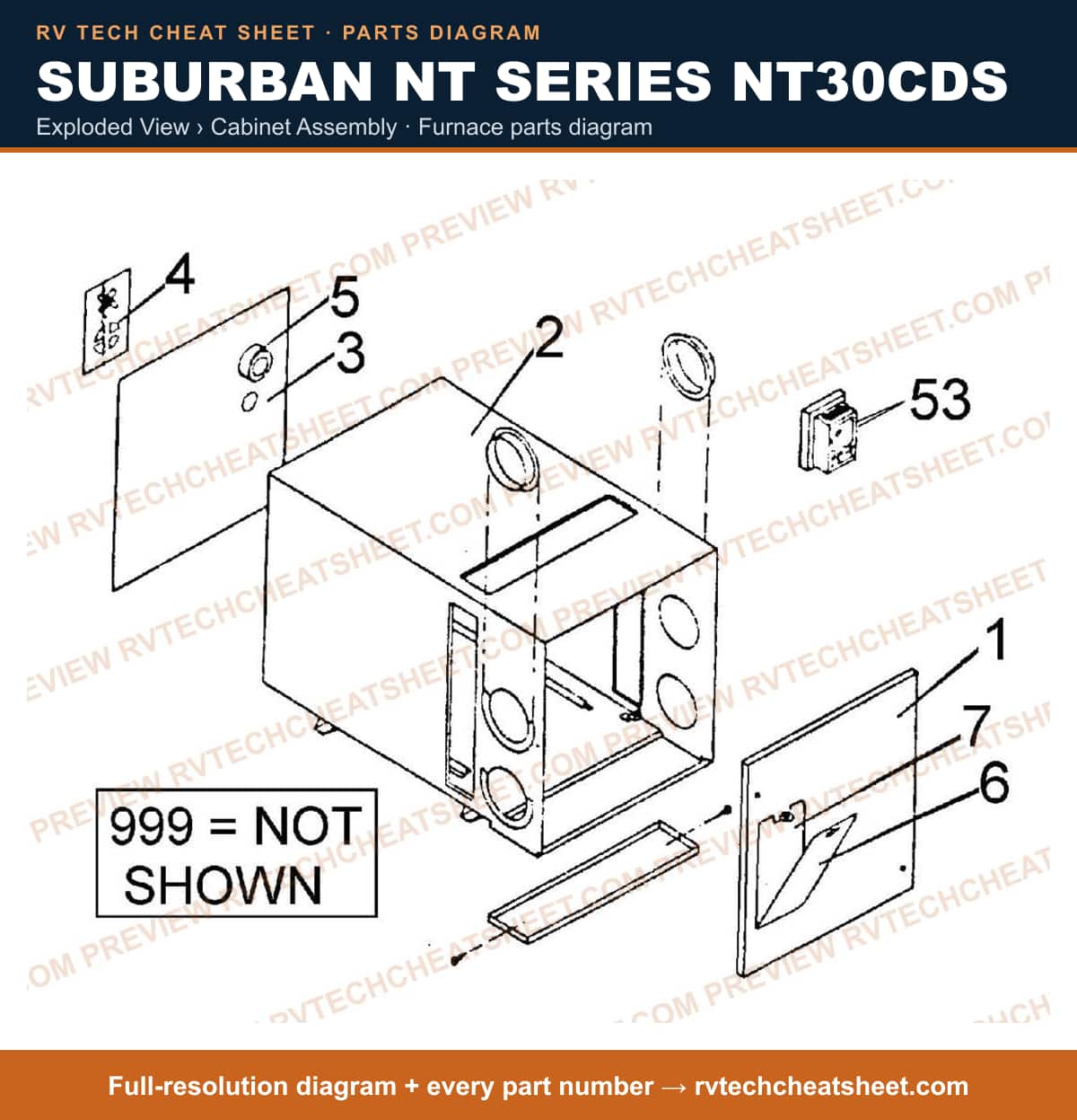 Suburban Nt Series NT30CDS exploded view › cabinet assembly — exploded parts diagram 1 of 2
