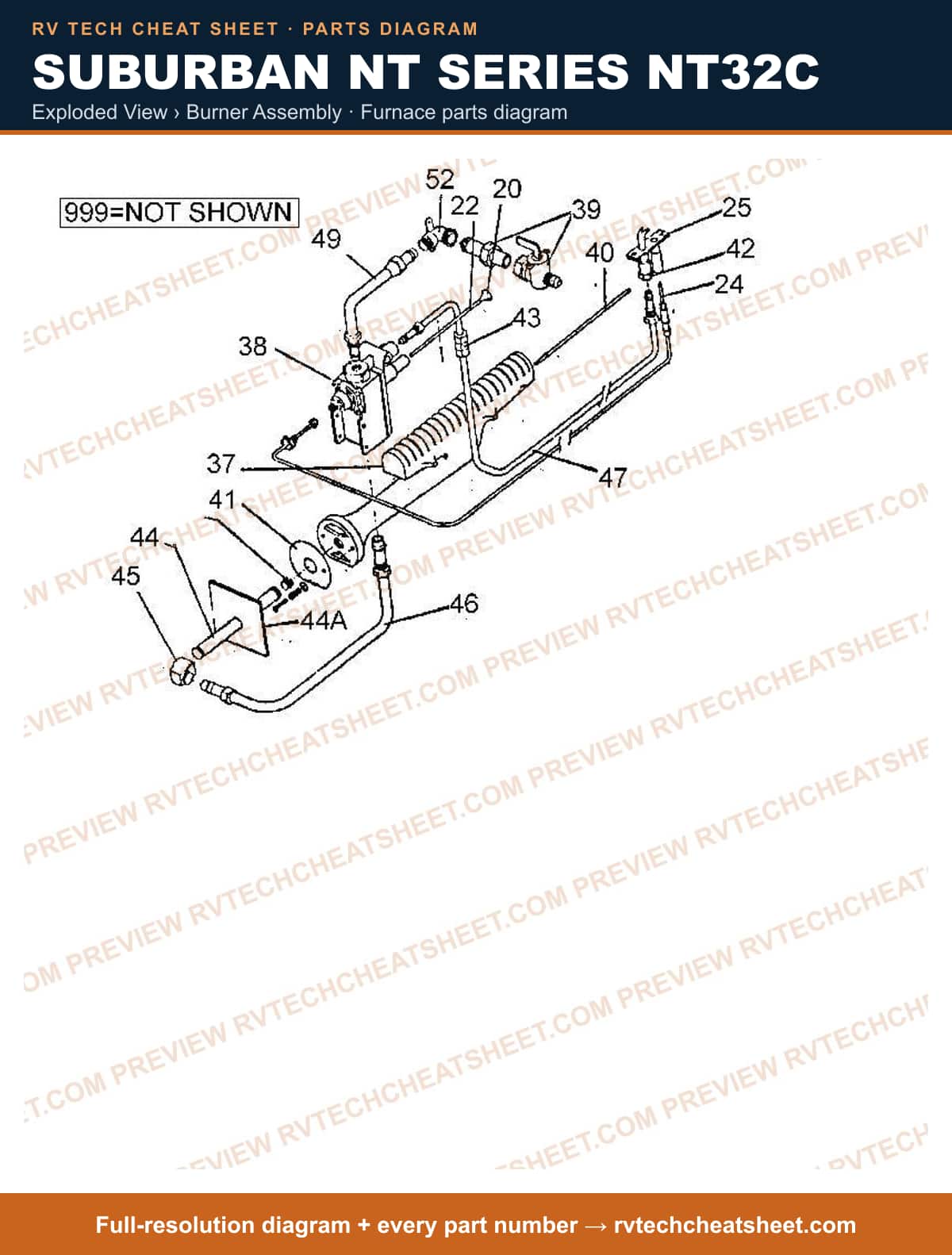Suburban Nt Series NT32C exploded view › burner assembly — exploded parts diagram 1 of 2