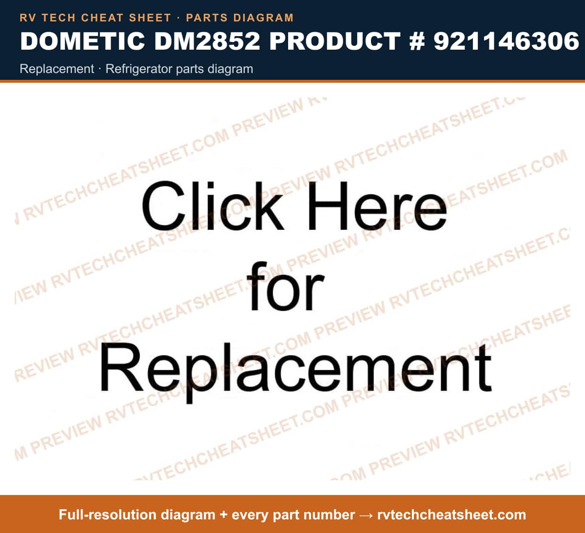 Dometic DM2852 Product # 921146306 replacement — parts list sheet