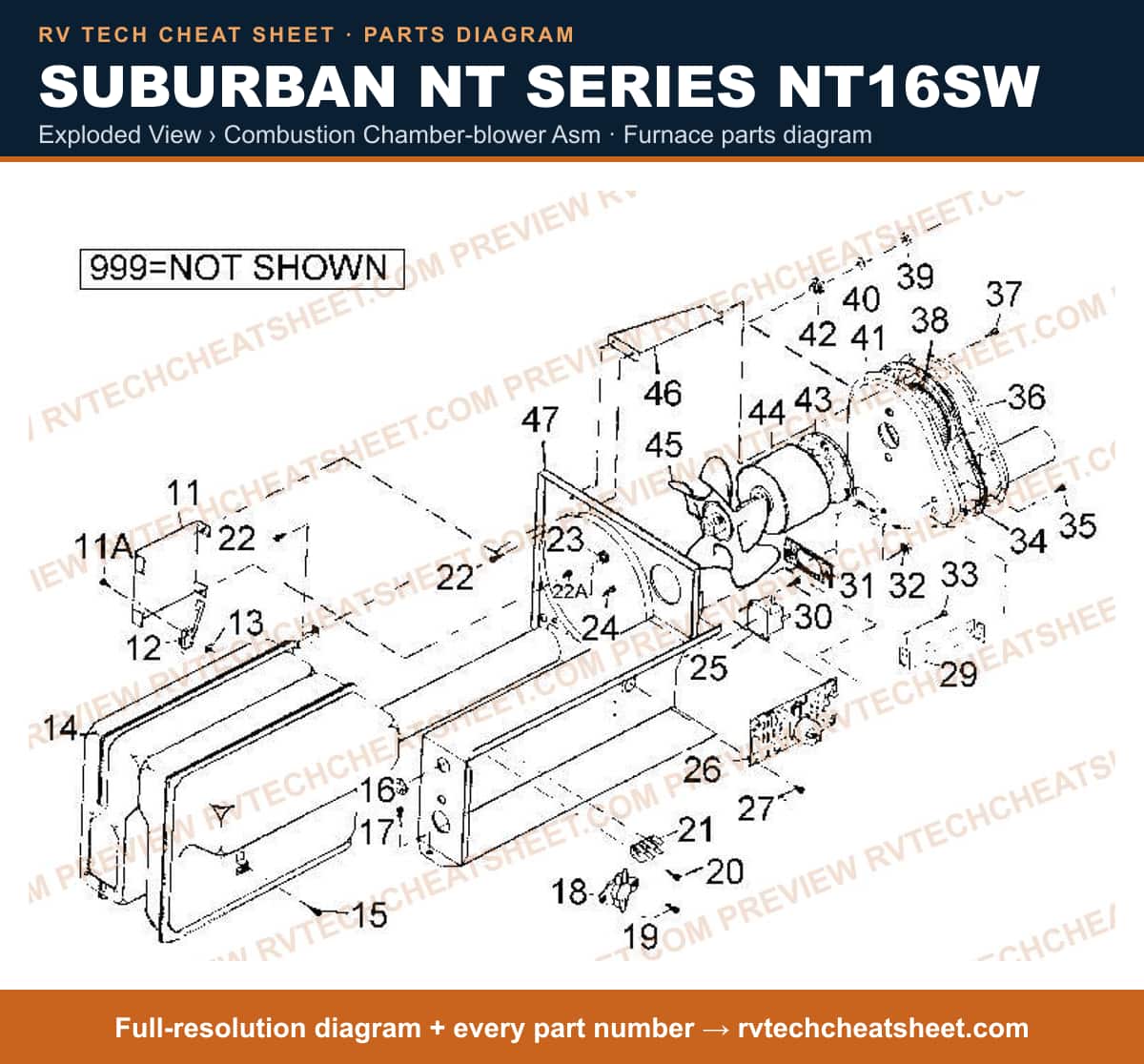 Suburban Nt Series NT16SW exploded view › combustion chamber-blower asm — exploded parts diagram
