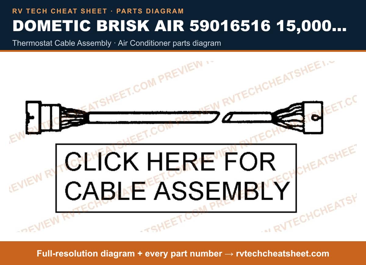 Dometic Brisk Air 59016516 15,000 BTU thermostat cable assembly — parts list sheet