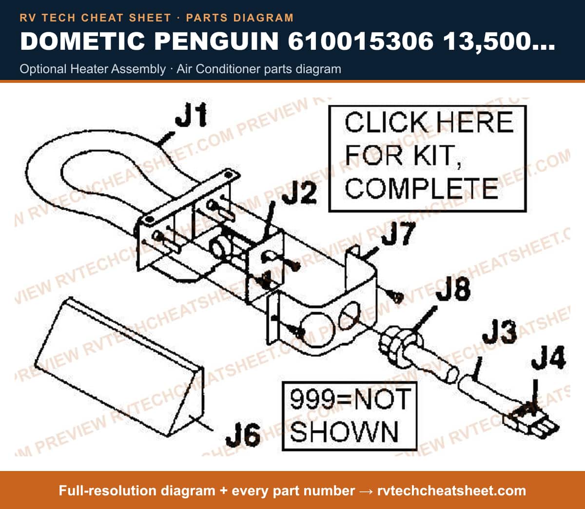 Dometic Penguin 610015306 13,500 BTU optional heater assembly — parts list sheet